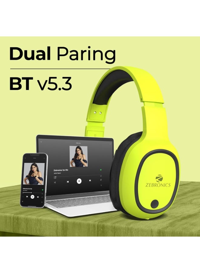 ZEBRONICS Thunder Bluetooth Wireless On Ear Headphone FM, mSD, 60hrs Playback with Mic (Neon Yellow) - Image 5